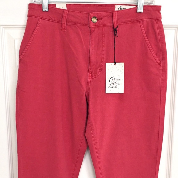 Cosmic Blue Love Women's Cropped Ankle Pants in Coral - Picture 9 of 16